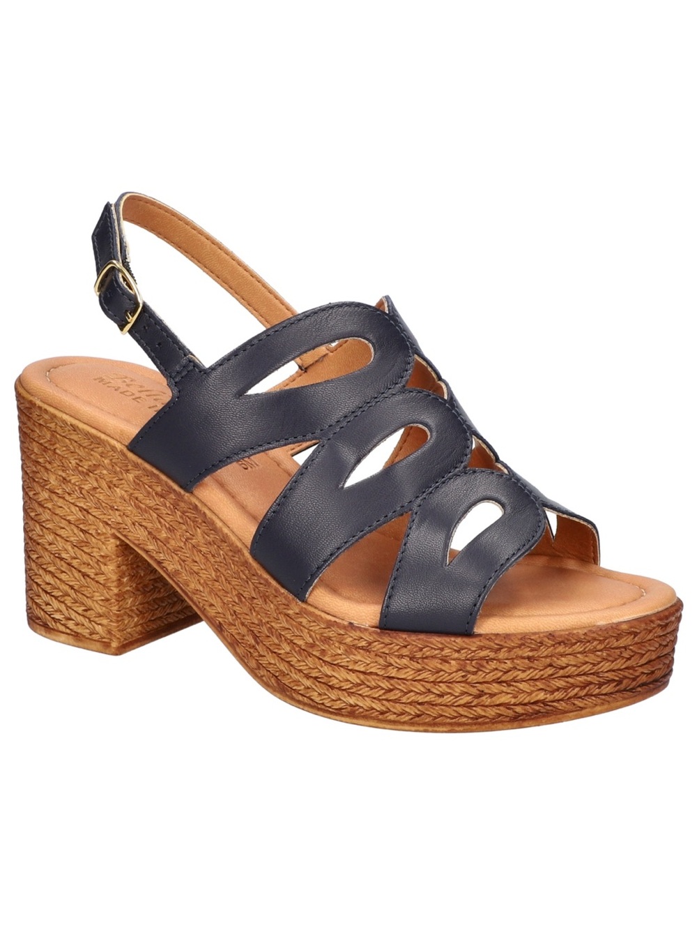 Bella Vita Black Cutout Slingback Wedge Sandal with Braided Platform